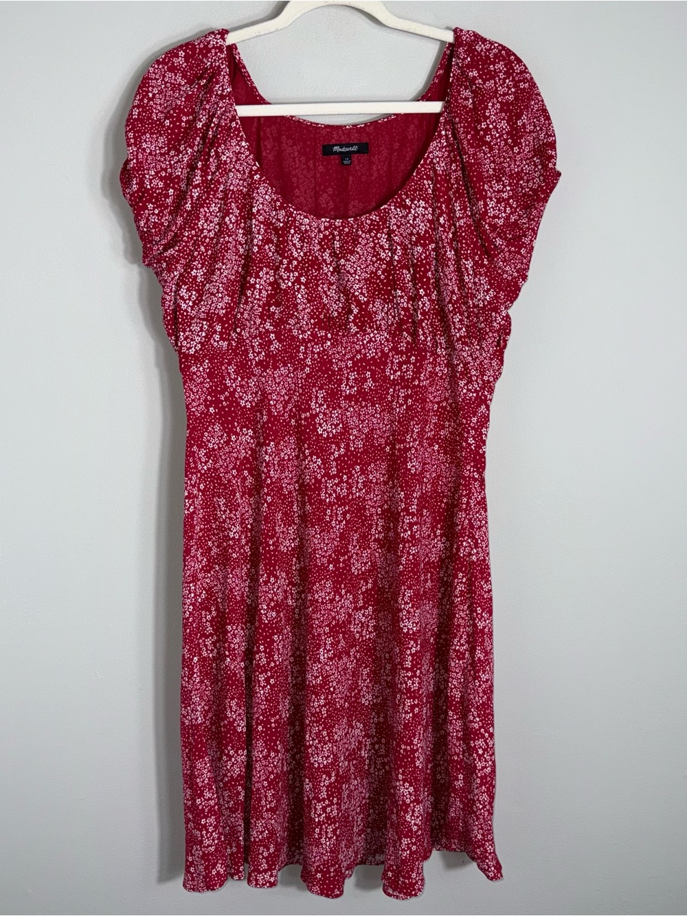 Madewell Textured Crepe Scoop Neck Mini Dress-Red White Floral-Size 12